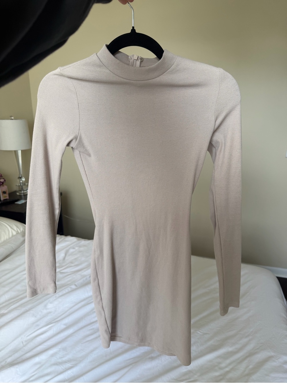 Princess Polly Long Sleeve Mock Neck Dress in Light Beige